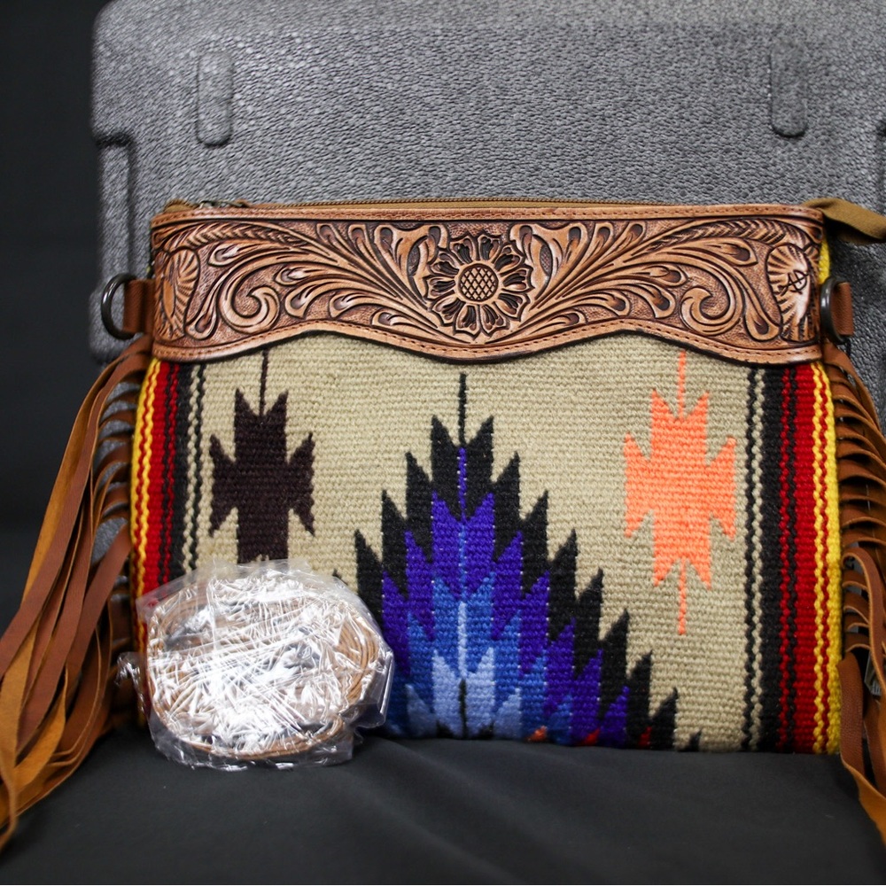Bohemian Leather and Woven Fringe Bag